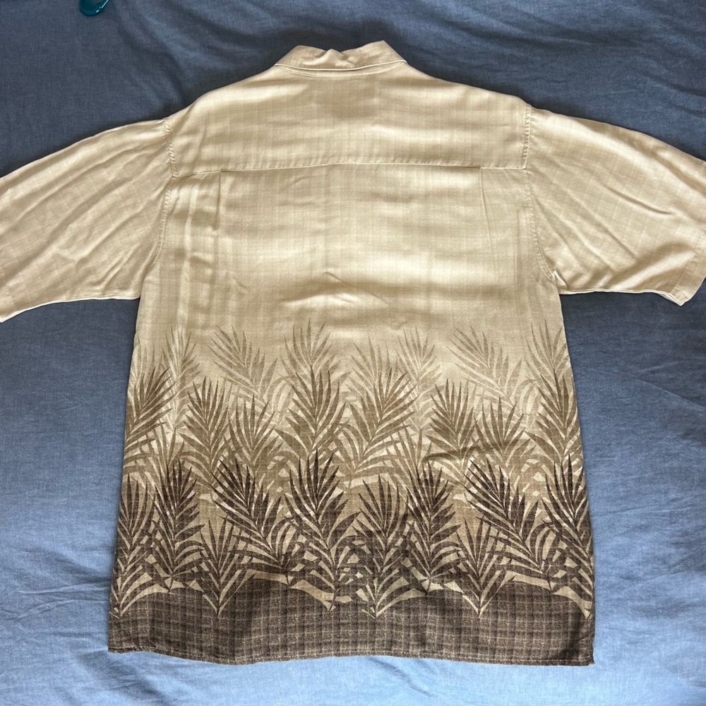 Tropical Beige and Brown Palm Print Shirt - Picture 7 of 7